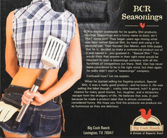 Big Cock Ranch Shitload spice bottles lineup for bold grill seasoning versatility.