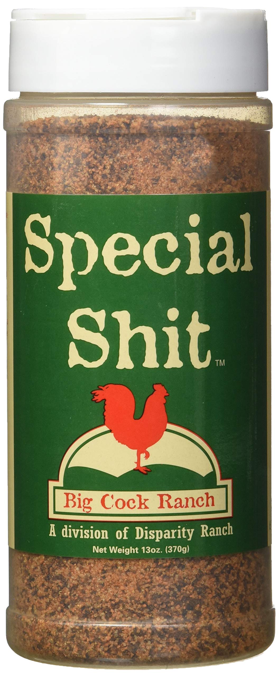 Big Cock Ranch Special Shit seasoning bottle label, premium blend for grilling and BBQ.