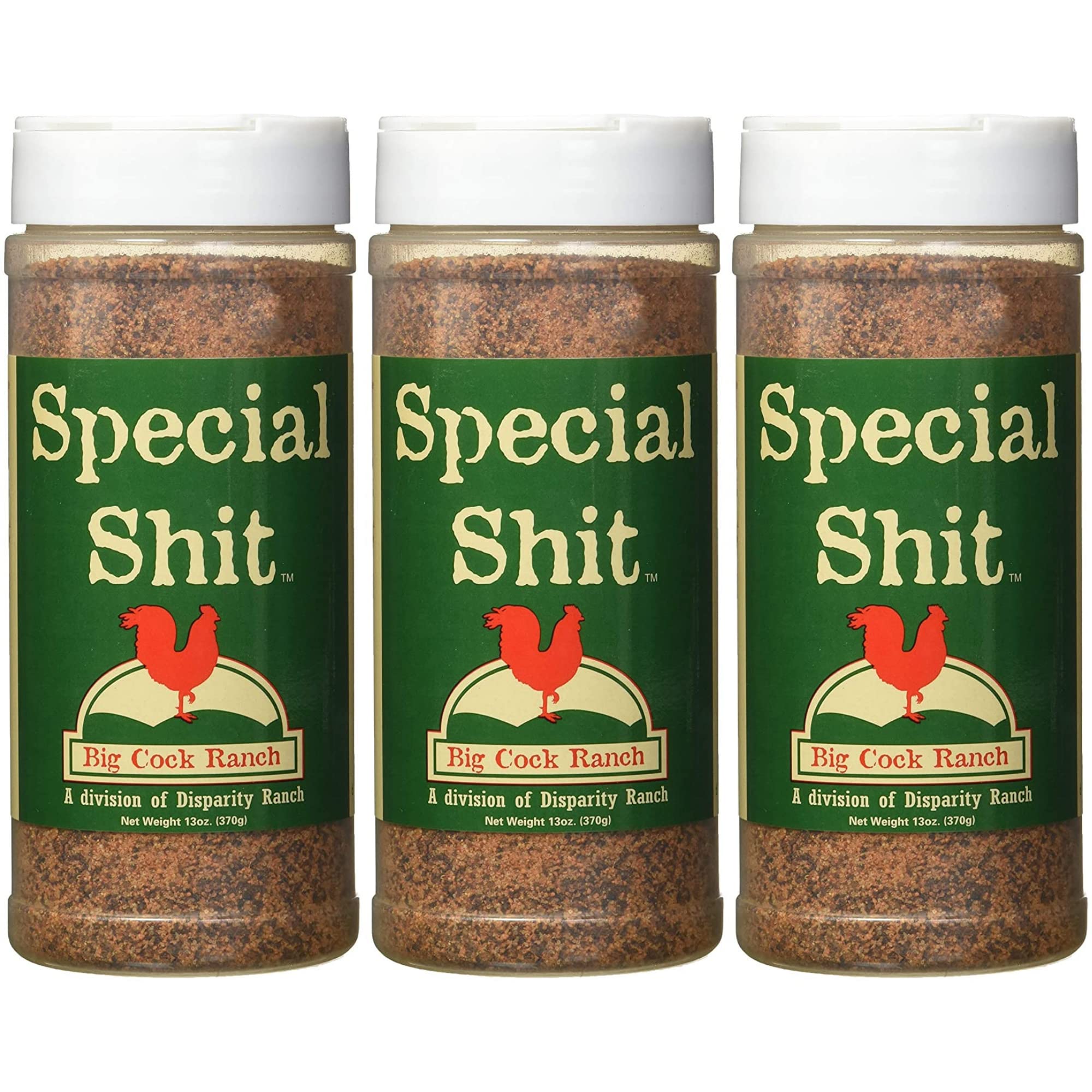 Big Cock Ranch Special Shit Seasoning bottle pour enhances grilled meat flavor.