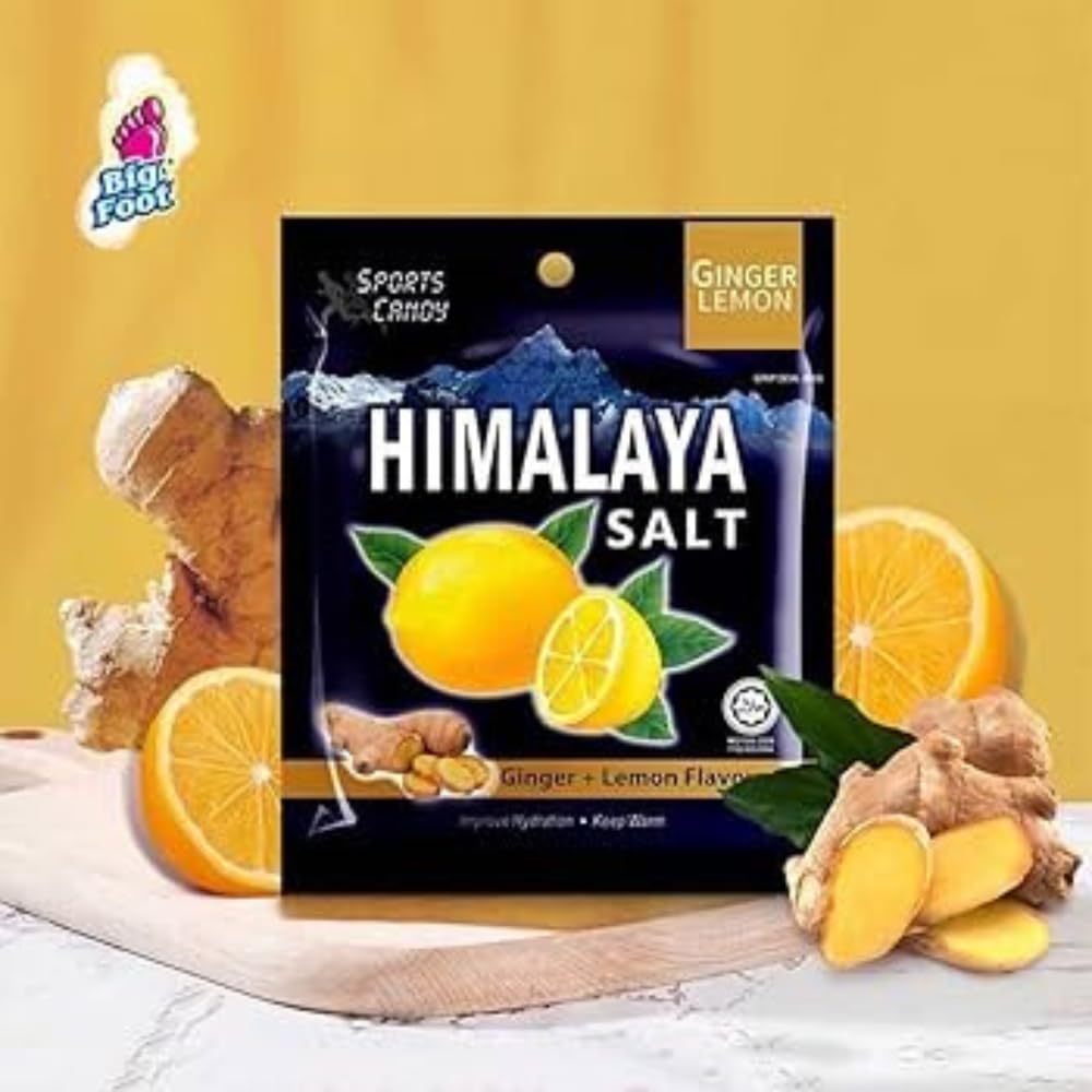 Big Foot Himalaya Salt Candy Ginger Lemon wrapped piece stays fresh for on-the-go snacking.