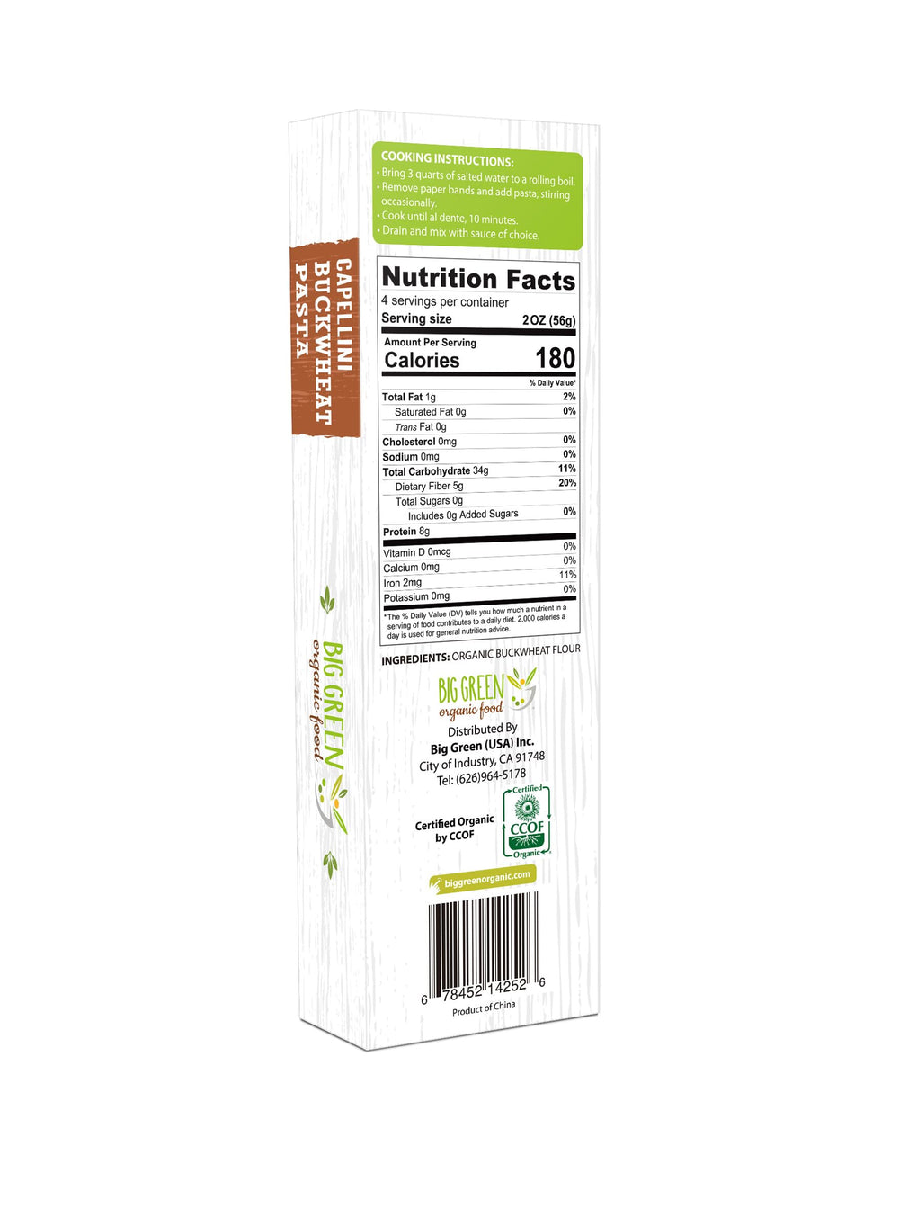 Big Green Organic Food buckwheat capellini cooks in boiling water for a quick gluten-free dinner.