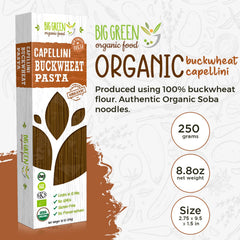 Big Green Organic Food buckwheat capellini ready to serve in al dente texture.