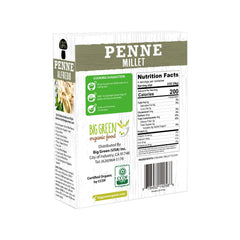Big Green Organic Food Millet Penne plated dish, ideal for gluten-free meals.