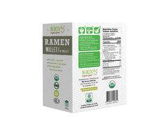 Big Green Organic Food millet ramen closeup, showcasing organic millet noodles ideal for quick meals.
