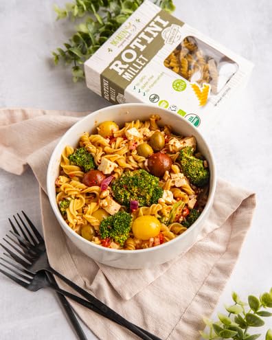 Big Green Organic Food millet rotini plated highlights versatile vegan dinner options.