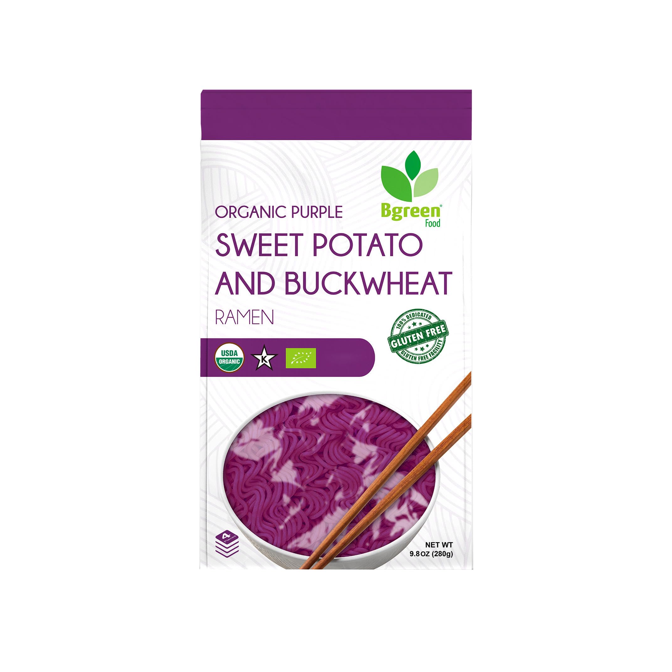Big Green Organic Food purple yam ramen package, gluten-free vegan option for weeknight dinners.