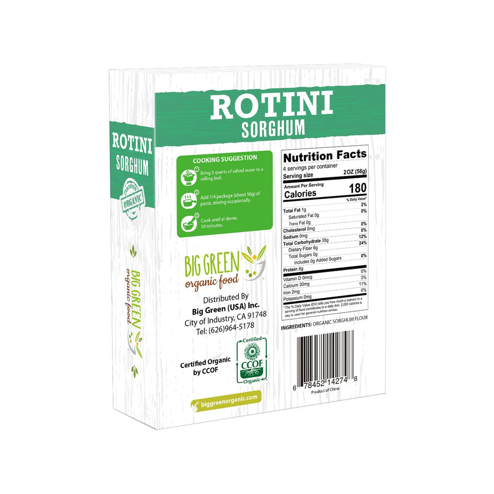 Big Green Organic Food sorghum rotini cooked on plate, ready for quick meals.