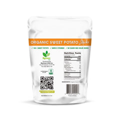 Big Green Organic Food sweet potato sticks closeup showing crisp natural snack for kids.
