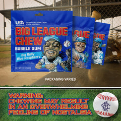 Close-up of Blue Raspberry gum from Big League Chew highlighting color and texture.