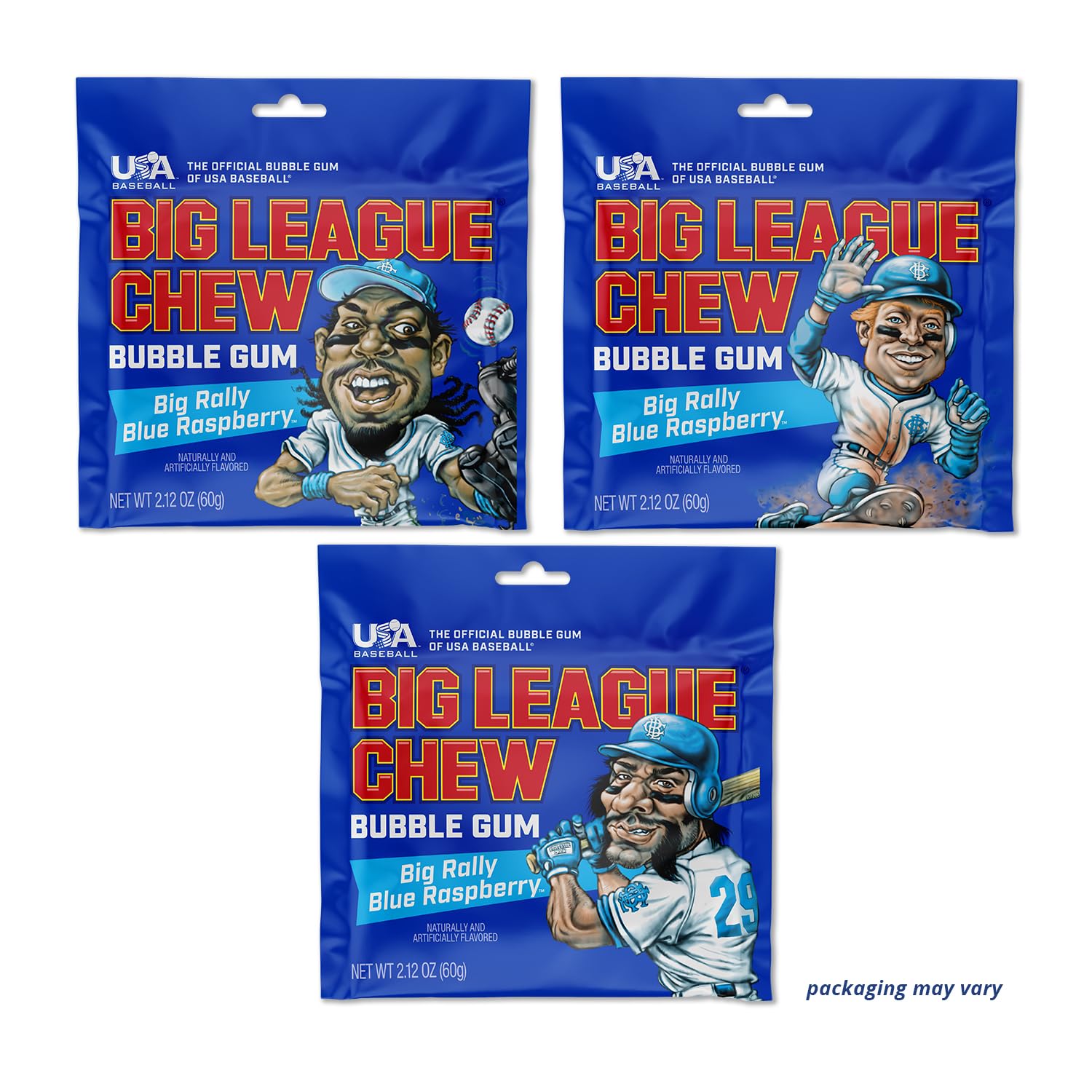 Big League Chew Blue Raspberry flavor delivers bold chew for fans.