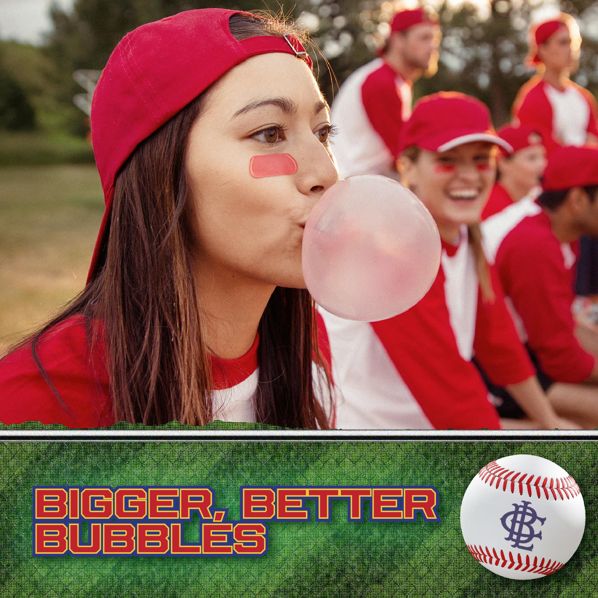 Three-pack display of Big League Chew Blue Raspberry for team snacks.