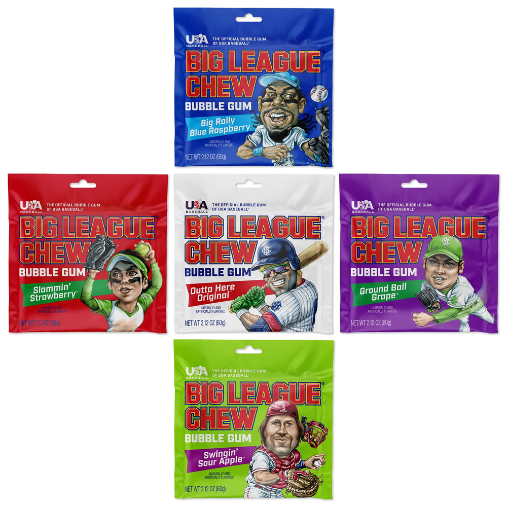 Big League Chew bulk packaging overview for sharing during games.