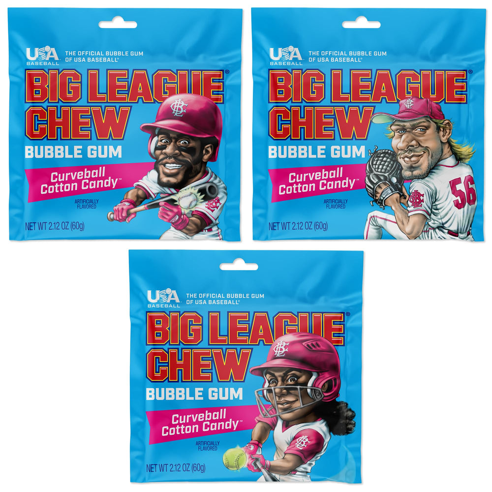 Big League Chew Cotton Candy 3-Pack front view, great for sharing during games.