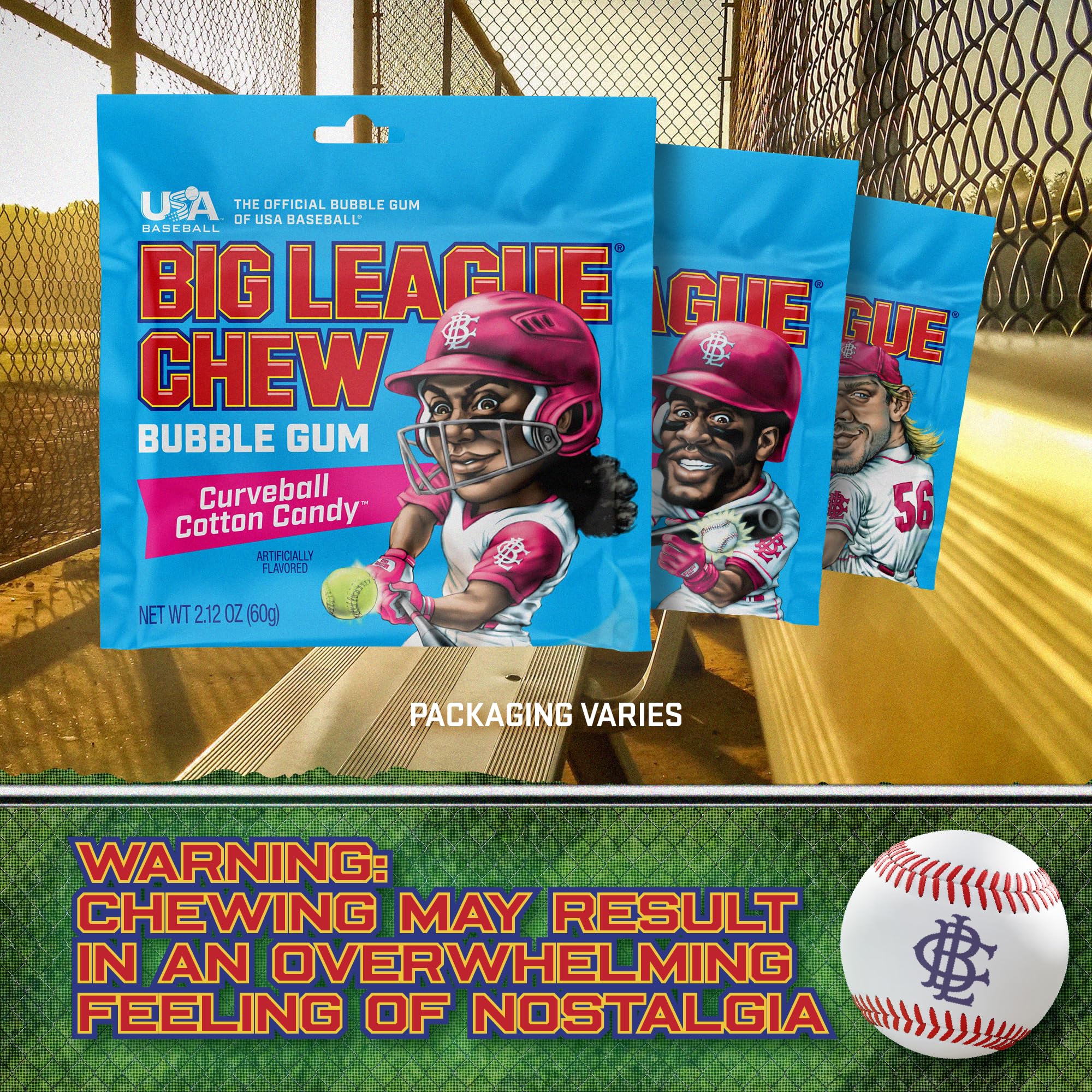 Big League Chew Cotton Candy bubbles in action, tasty on the field.