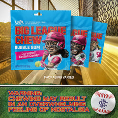 Big League Chew Cotton Candy bubbles in action, tasty on the field.