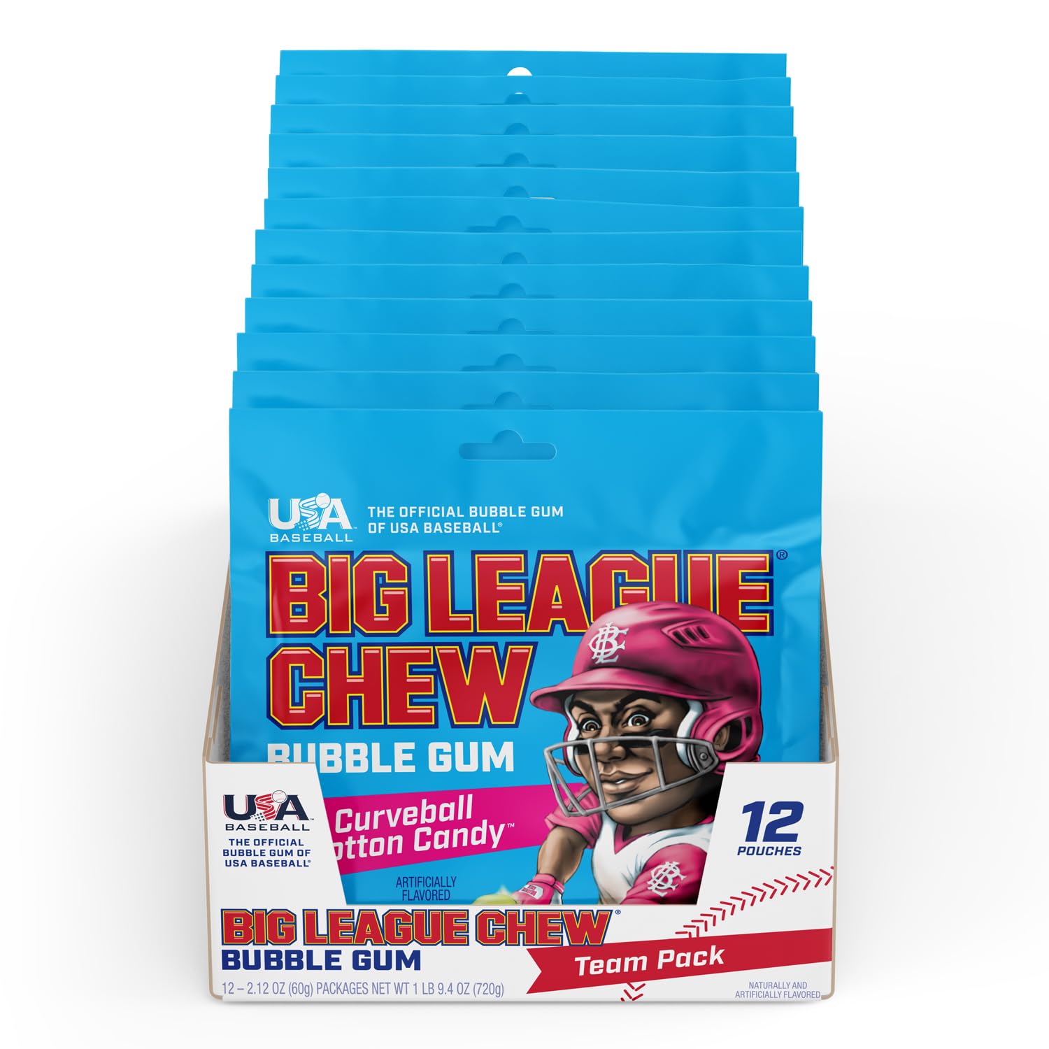 Big League Chew Curveball Cotton Candy Gum shredded texture supports easy sharing with teammates.