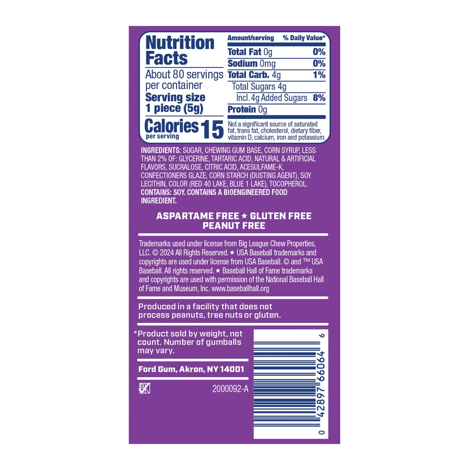 Big League Chew grape-flavor gumballs are individually wrapped for on-the-go freshness.