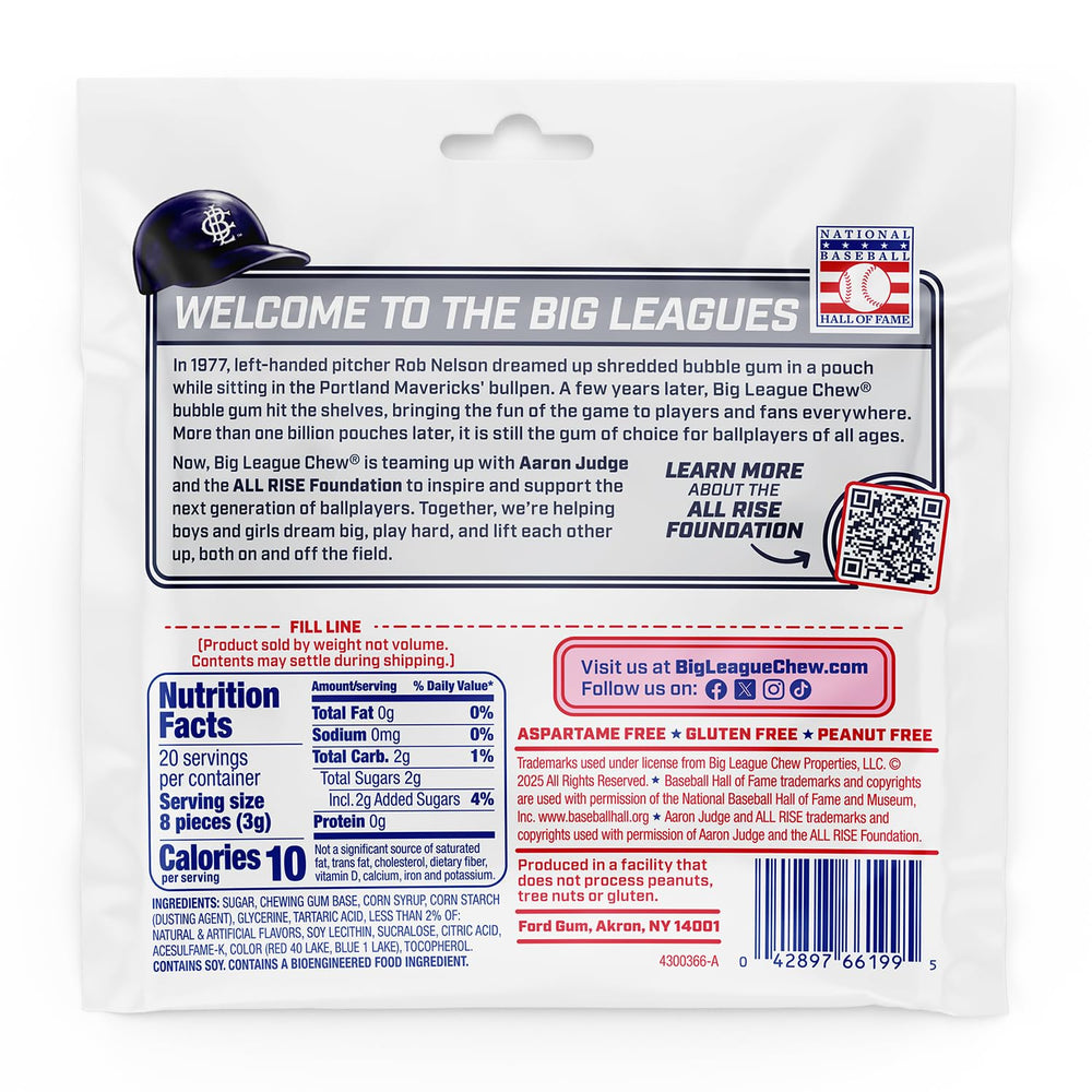 Big League Chew Judge Pack Stay Fresh Pouch preserves flavor between innings.