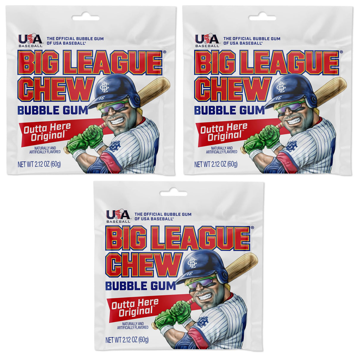 Big League Chew Original 3-pack packaging ready for team snack time.