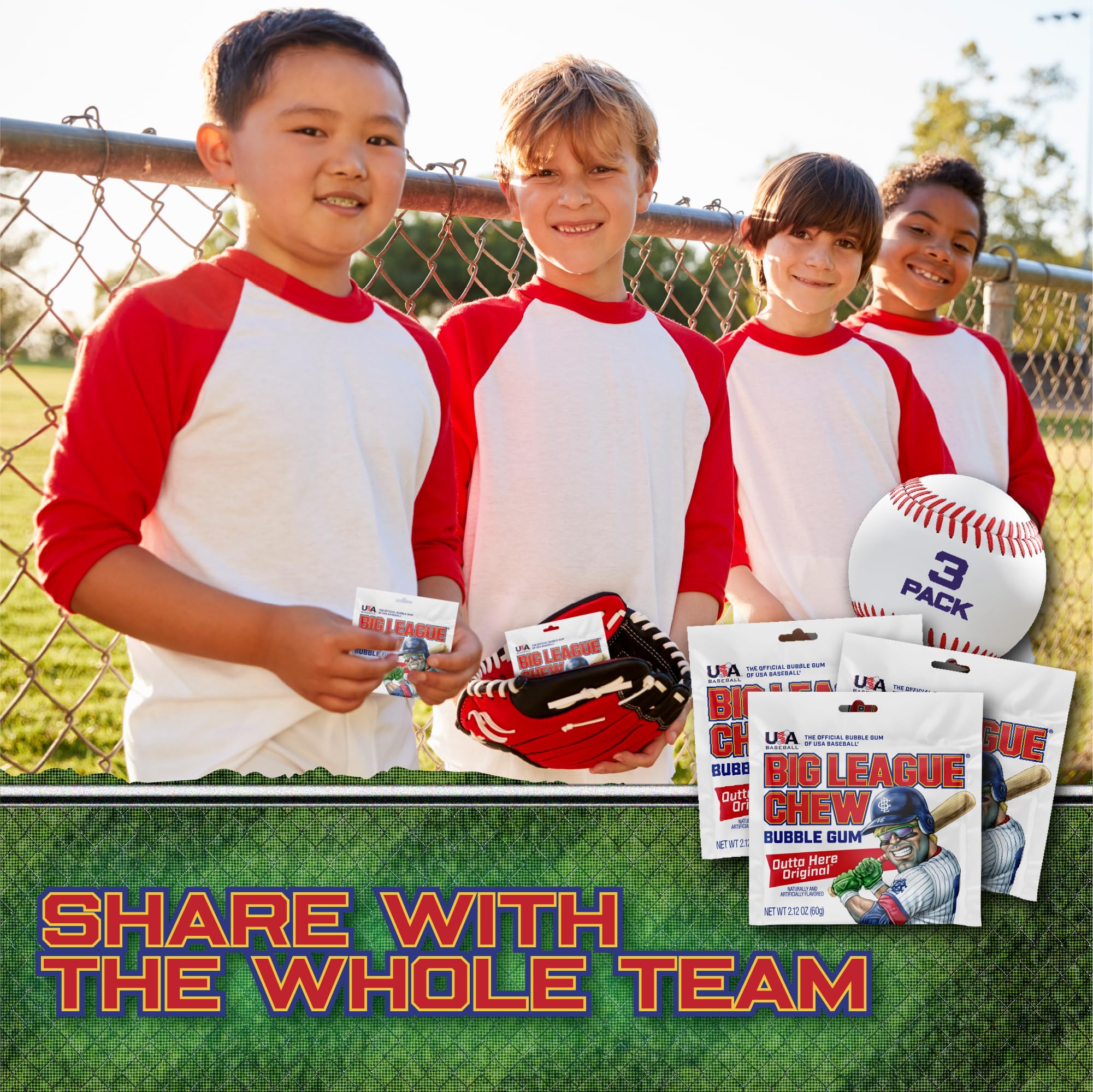 Big League Chew Original bubble gum in use, ideal for game-day breaks.
