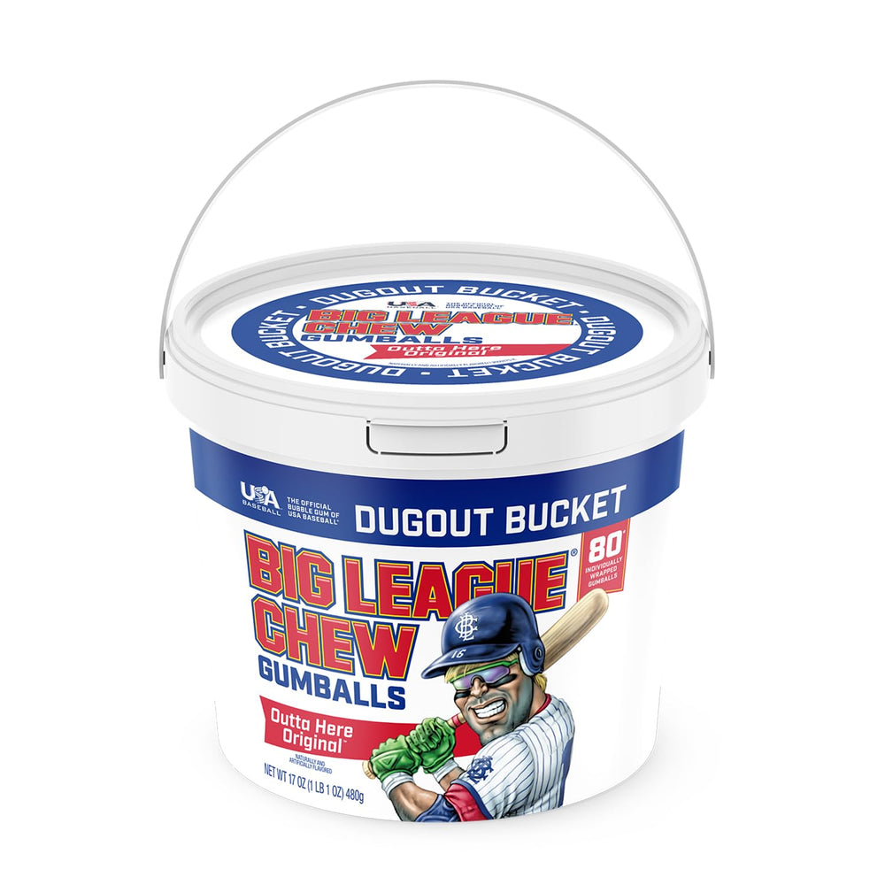 Big League Chew Original bubblegum in a full bucket for team games.