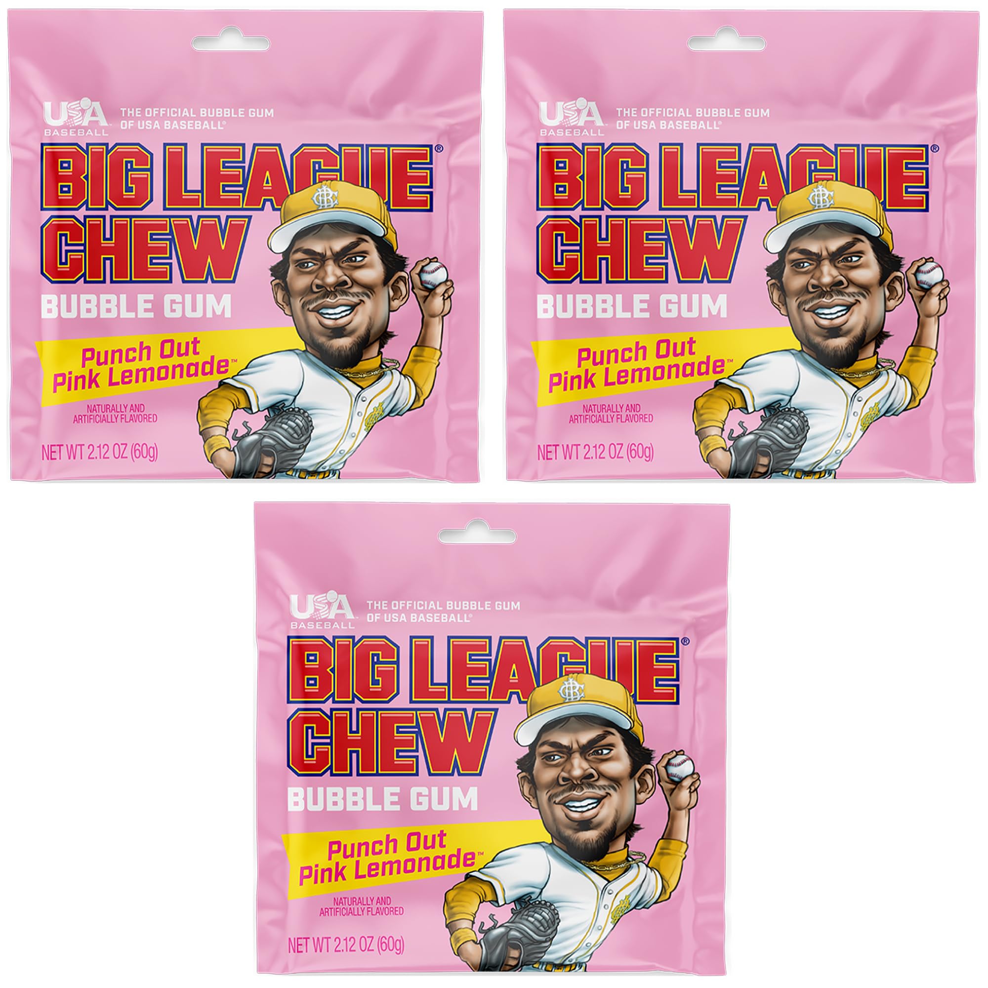 Big League Chew Pink Lemonade bubble gum packets for team snacks during games.