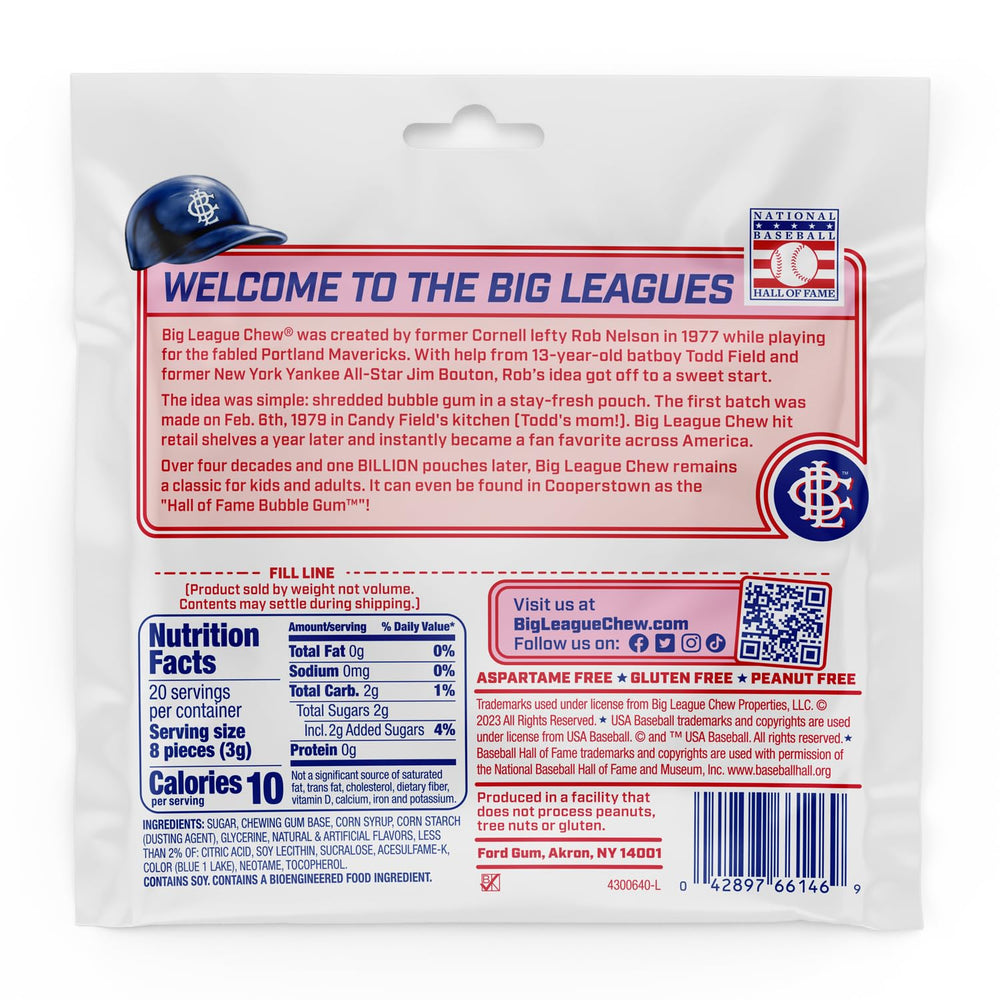Big League Chew shredded texture close‑up highlighting soft chew for quick bites.