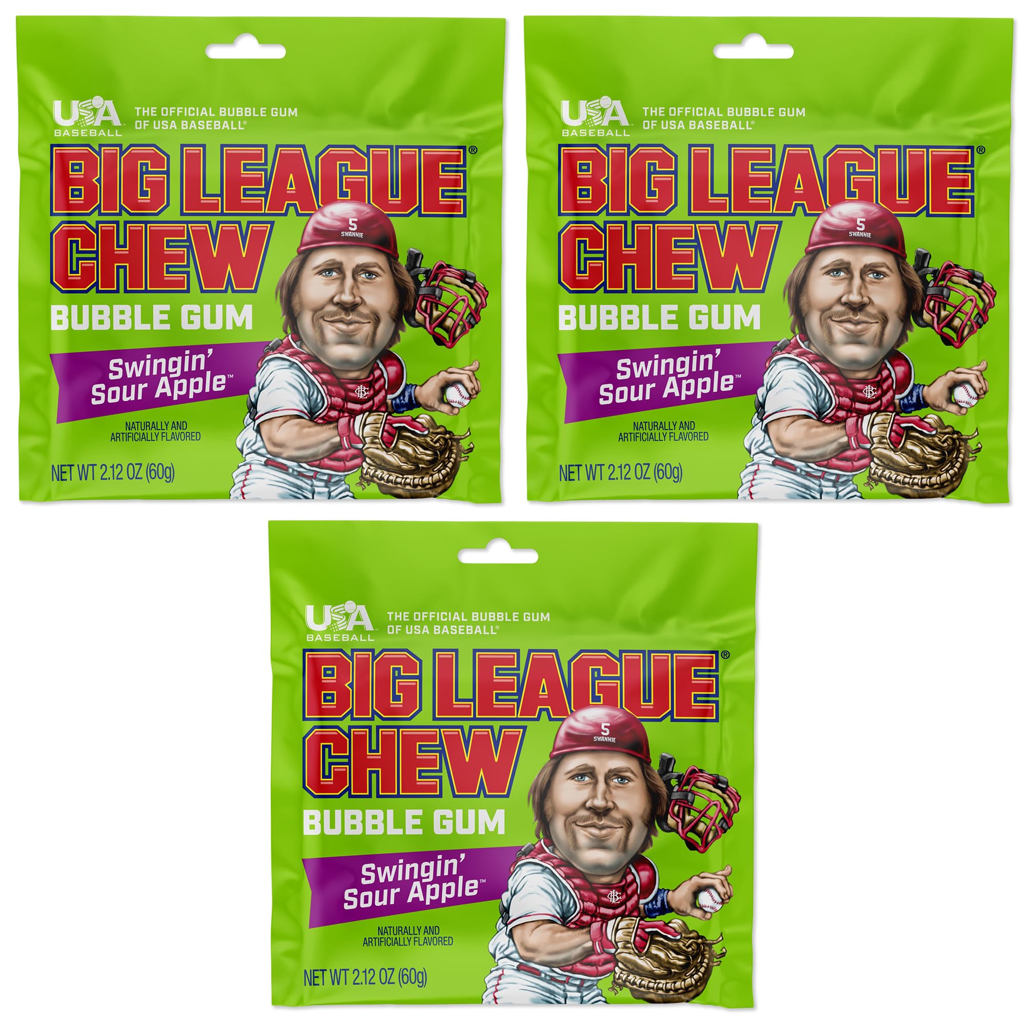 Big League Chew Sour Apple 3-pack box for game day snacking.