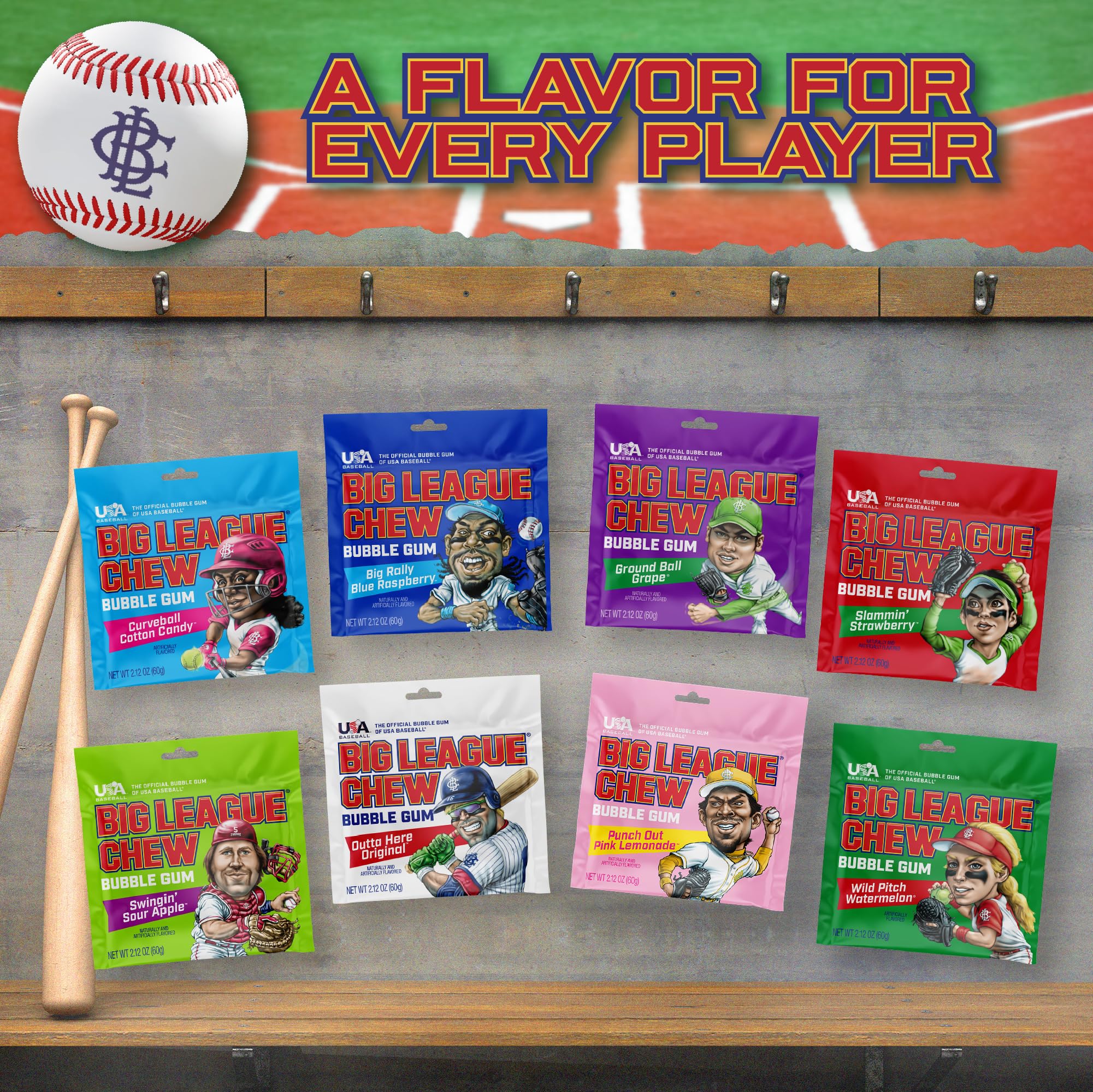 Big League Chew sour apple flavor packet, tangy bite for practice and games.