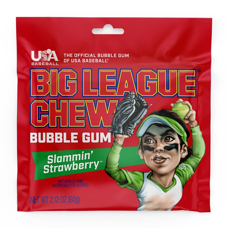 Big League Chew Slammin Strawberry bubblegum close-up highlighting the pink flavor