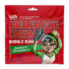 Big League Chew Slammin Strawberry bubblegum close-up highlighting the pink flavor