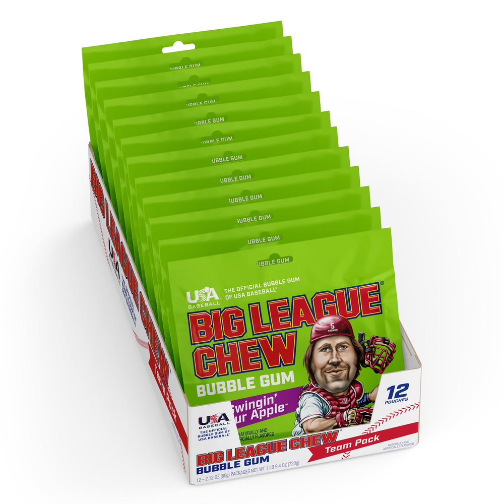 Dugout scene with Big League Chew Swingin' Sour Apple as a snack