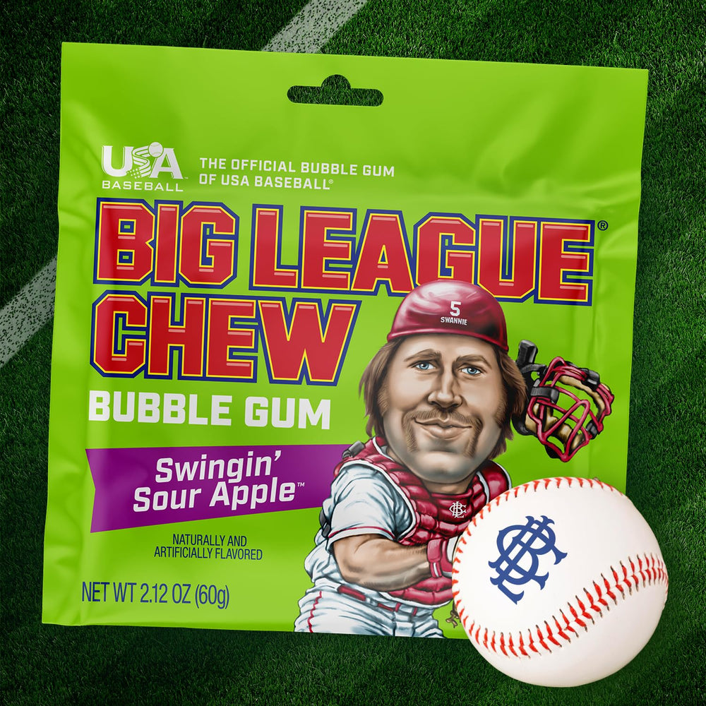 Shredded Big League Chew Swingin' Sour Apple pieces in a bowl