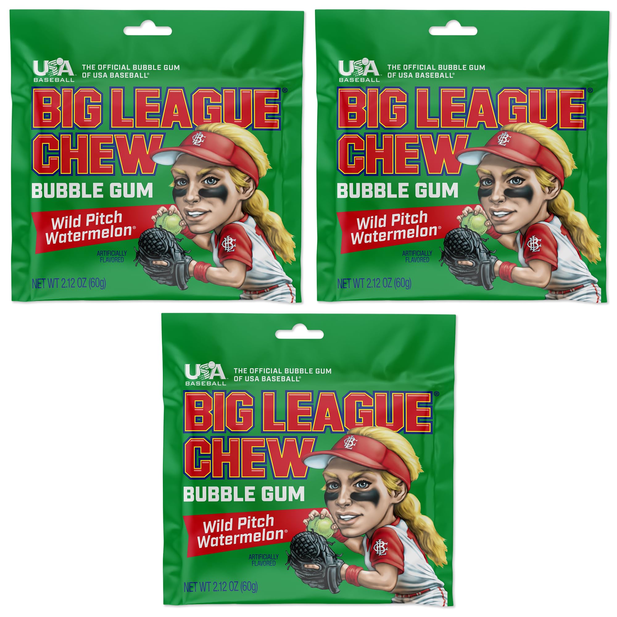 Big League Chew Watermelon Bubble Gum packaging shown for easy, mess-free team snacking.