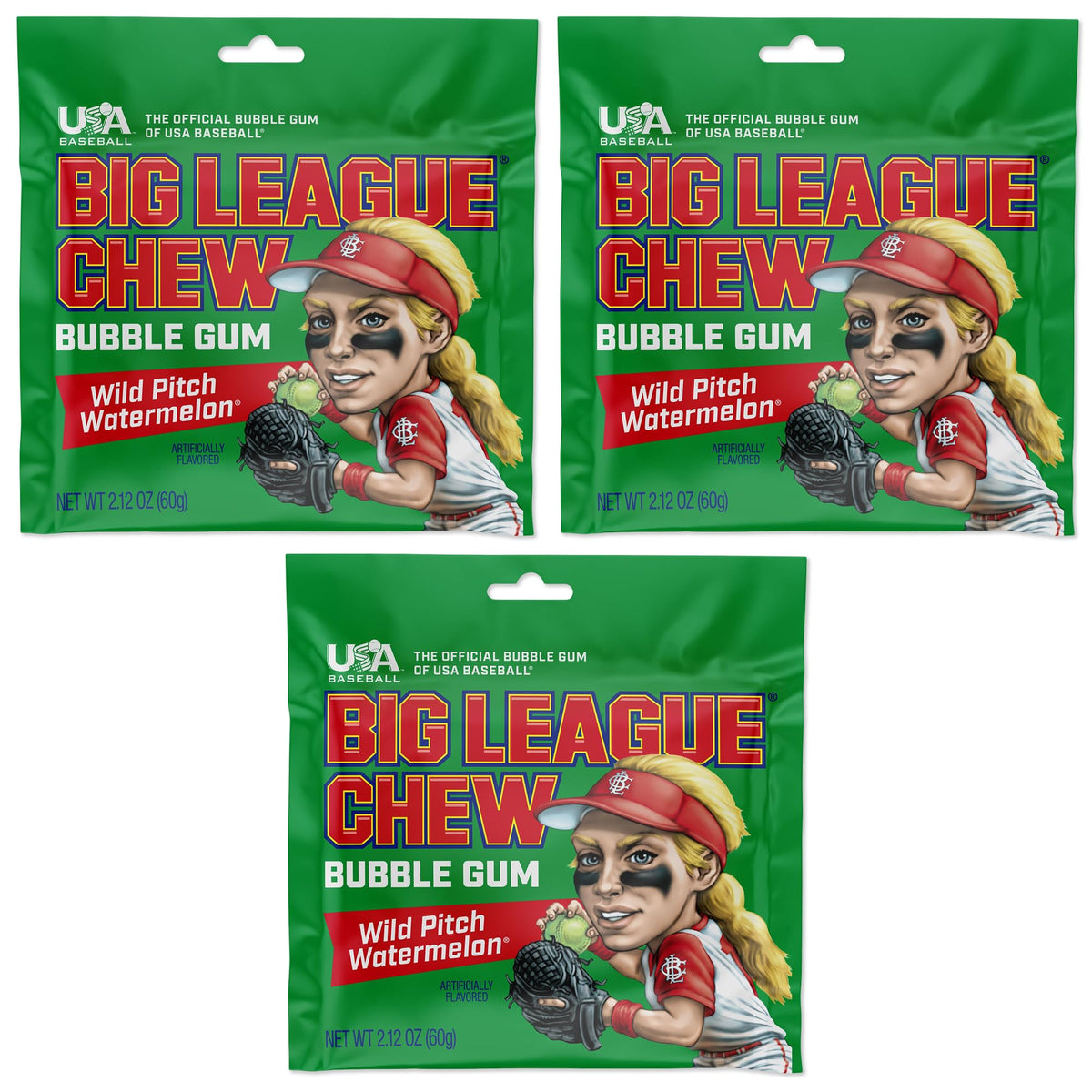 Big League Chew Watermelon Bubble Gum packaging shown for easy, mess-free team snacking.