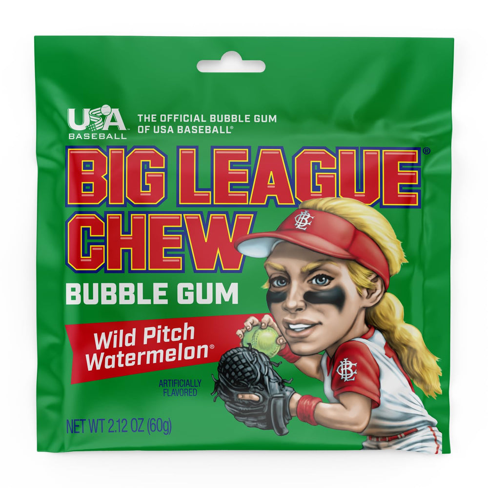 Big League Chew Wild Pitch Watermelon flavor burst during a game