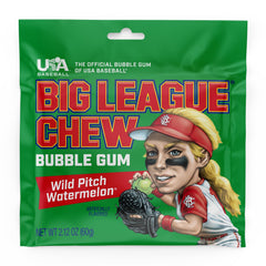 Big League Chew Wild Pitch Watermelon flavor burst during a game
