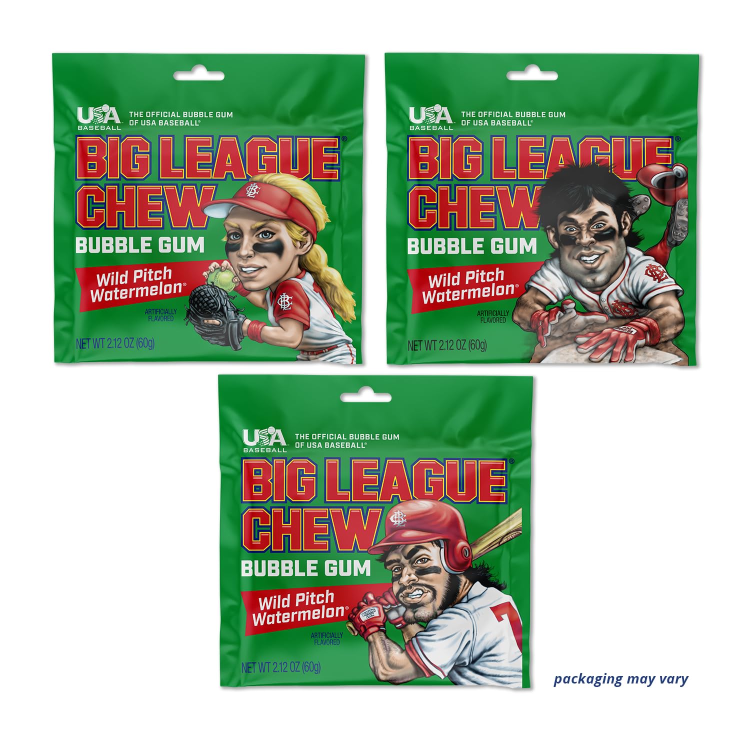 Big League Chew Wild Pitch Watermelon 12 bags on a team bench