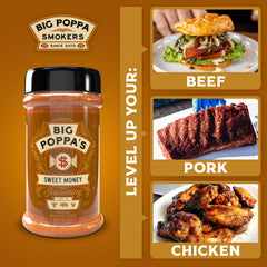 Big Poppa’s Sweet Money rub on pulled pork dish with rich flavor