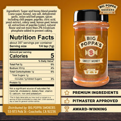 Big Poppa’s Sweet Money shaker dusting ribs for balanced sweet-savory flavor
