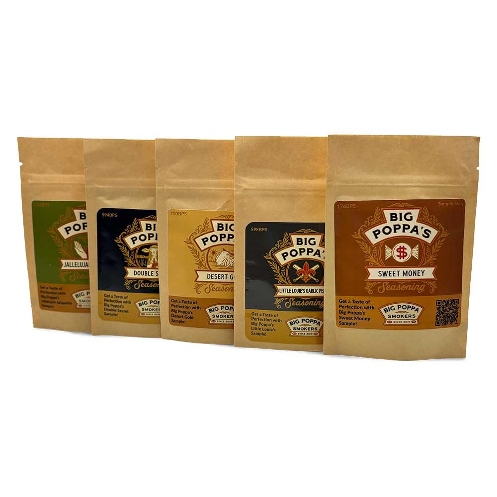 Big Poppa’s Essentials Sampler front view with five versatile rubs for grilling and testing flavors