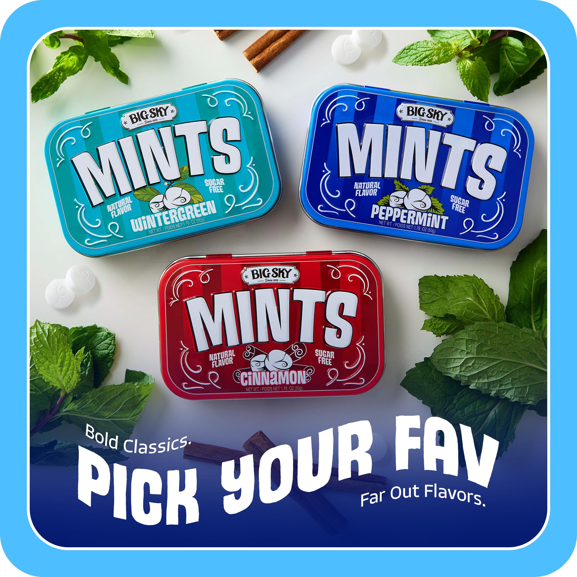 Ingredients panel of Big Sky sugar-free peppermint mints