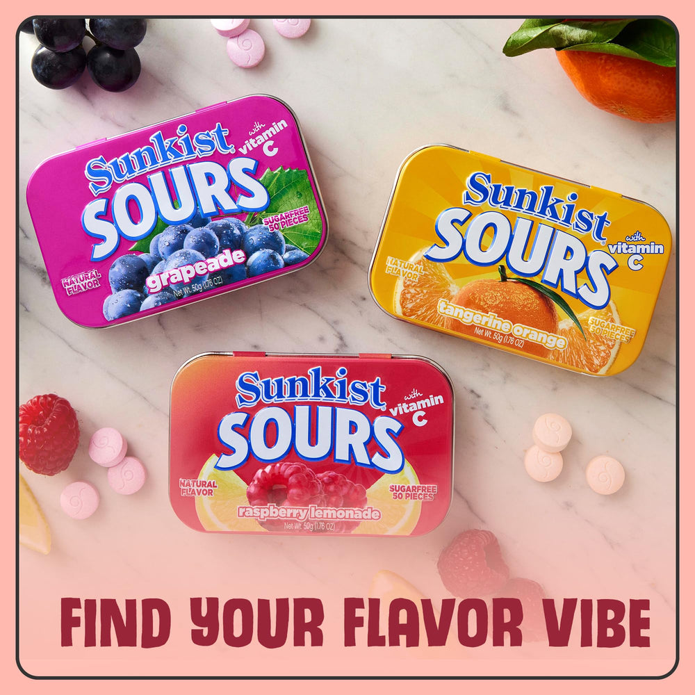 BIG SKY Sunkist Sours Raspberry Lemonade Candy on-the-go snack in compact tin.