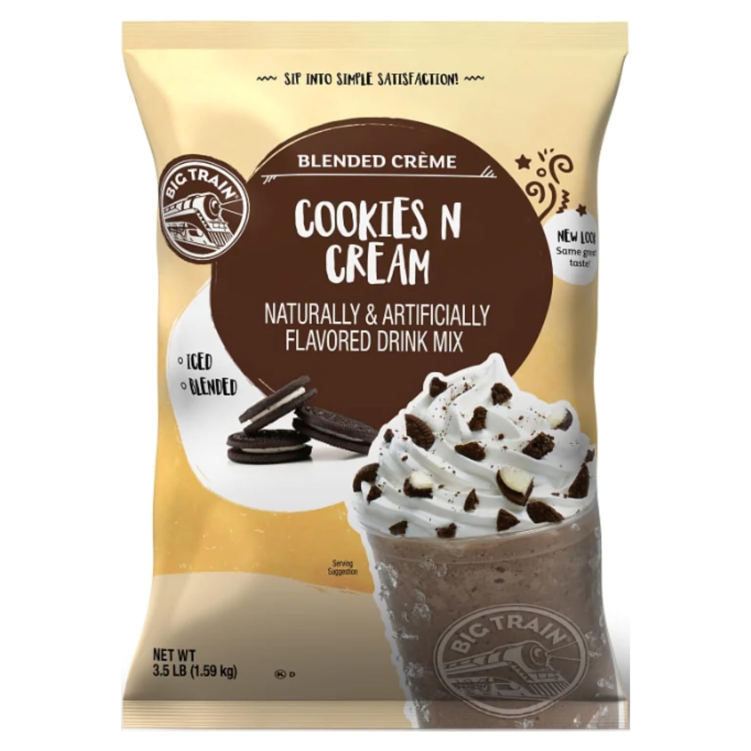 Big Train Cookies N Cream frappe mix bag with cookie chunks for rich at-home treats
