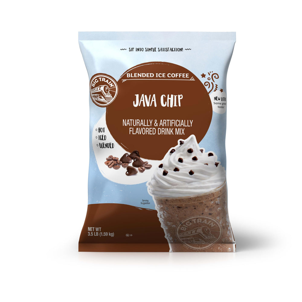 Big Train Java Chip blended ice coffee in glass for home use