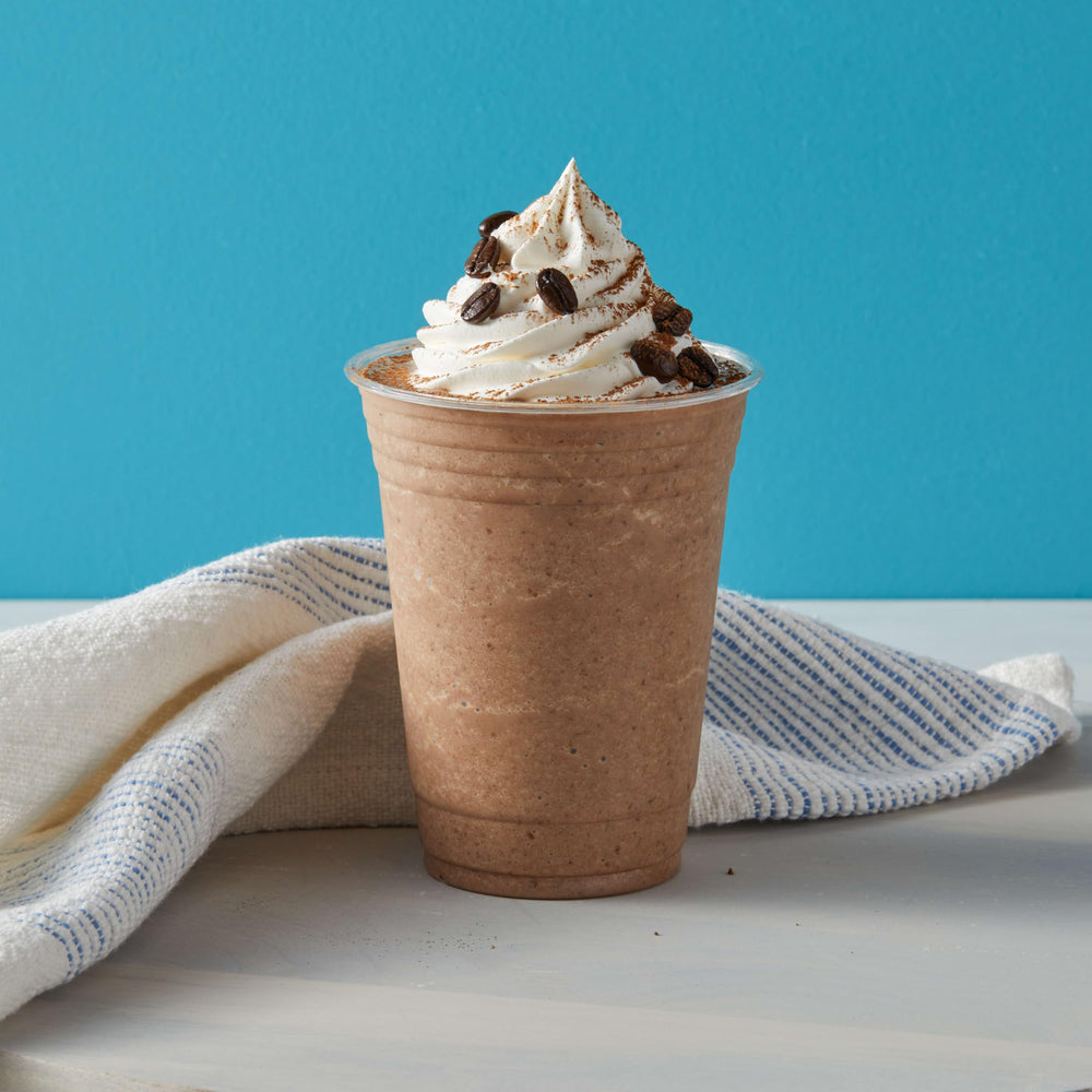 Chilled iced coffee made with Big Train Mocha, silky texture