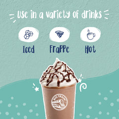 Pouring blended mocha into mug, showing smooth finish
