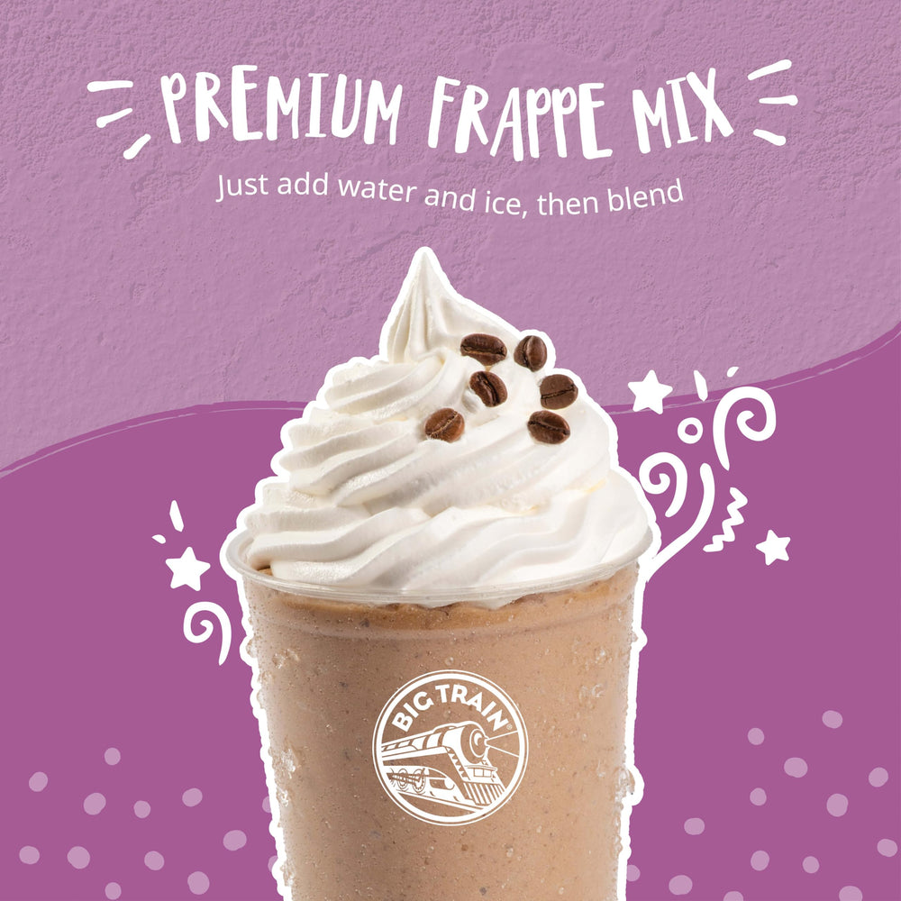 Iced mocha frappe prepared with Big Train Reduced Sugar Mocha blend