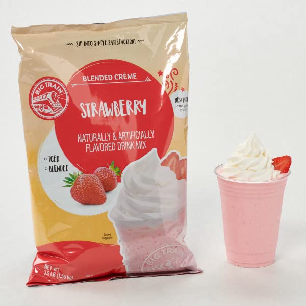 Close-up of mixing instructions for instant strawberry crème drink preparation.