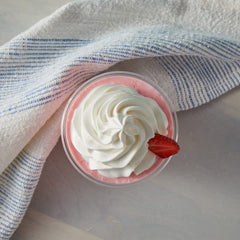 Frappé served over ice to emphasize refreshing, smooth consistency.